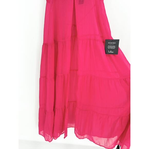 Lulu's NWT Set On You Hot Pink Lurex Tiered Midi Dress Size S - Picture 7 of 10